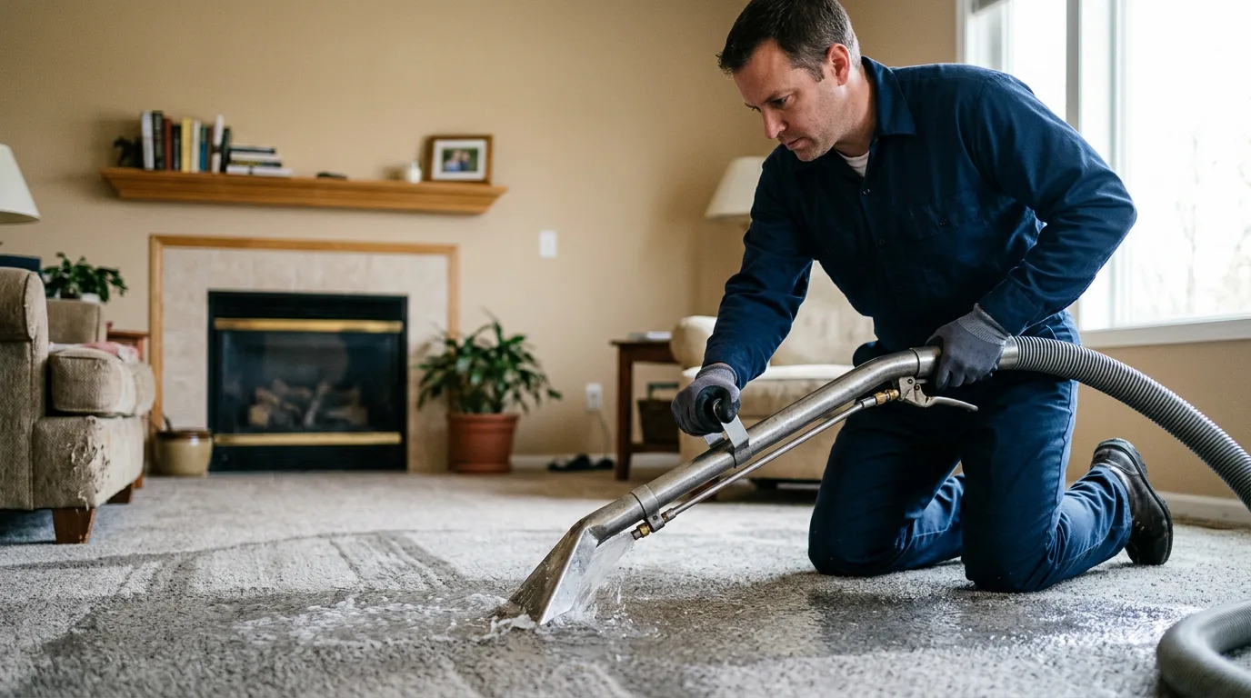 Water damage restoration technician working near Strausstown, PA